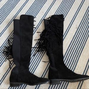 Stuart Weitzman Knee High Suede Fringe Boots